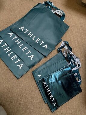 Athleta Lot of 6 Reusable Shopping Bags small large totes new blue sho…